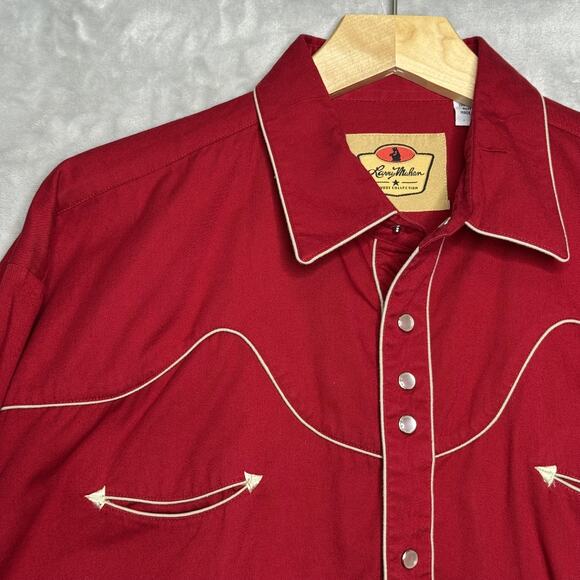 Larry Mahan Shirt Mens XL Red Western Pearl Snap Cowboy Collection Piping Yoke - Picture 2 of 12